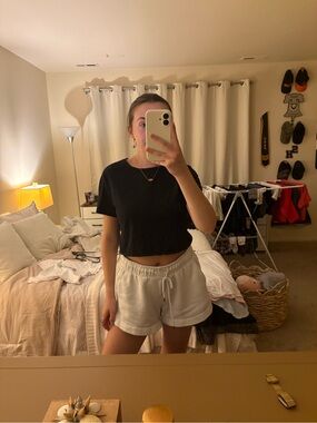 Black Cropped Crewneck Tee - Women